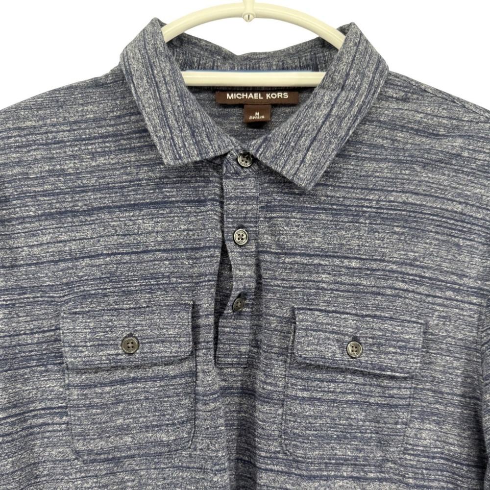 Michael Kors Mens Blue Heathered Short Sleeve Polo Shirt Size M Medium